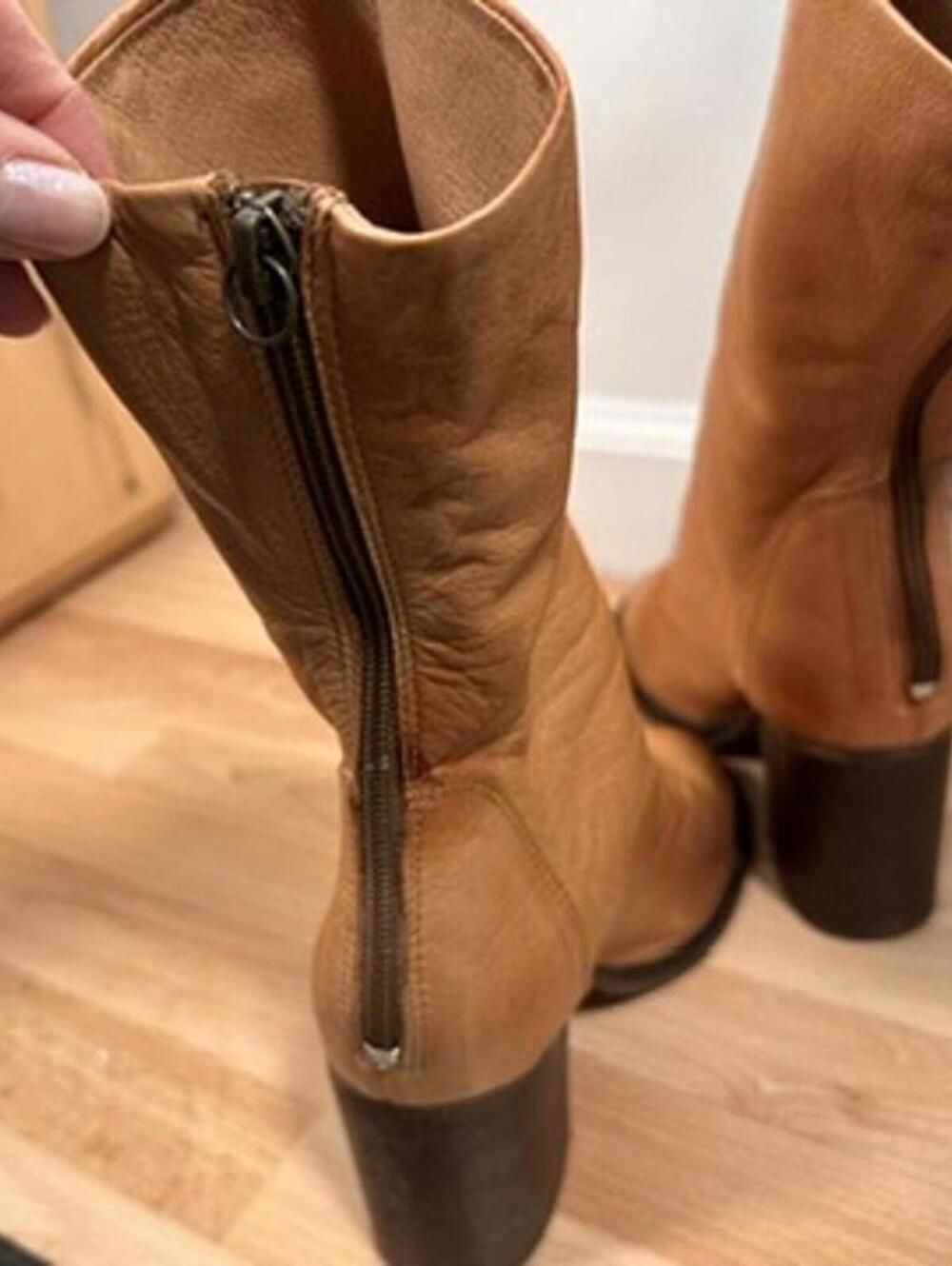 Free People Elle Slouch Soft Leather Back Zipper Stacked Heel Midi Boot 36 - Picture 6 of 15
